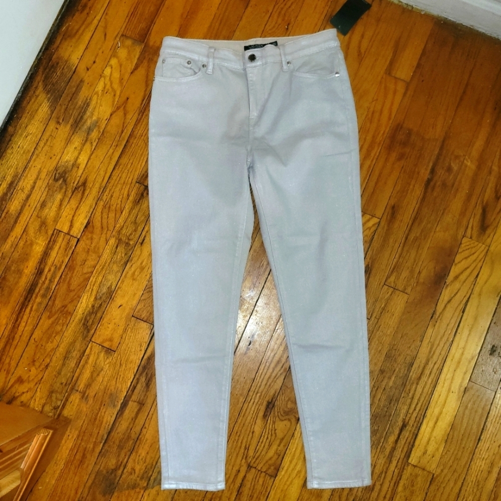 Minimilist Ralph Lauren Metallic Champagne Skinny Jeans NWT Size 10 Quiet Luxury